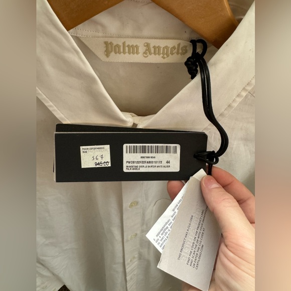 Palm Angels oversized elongated white gemstone back logo button down shirt - Picture 3 of 10